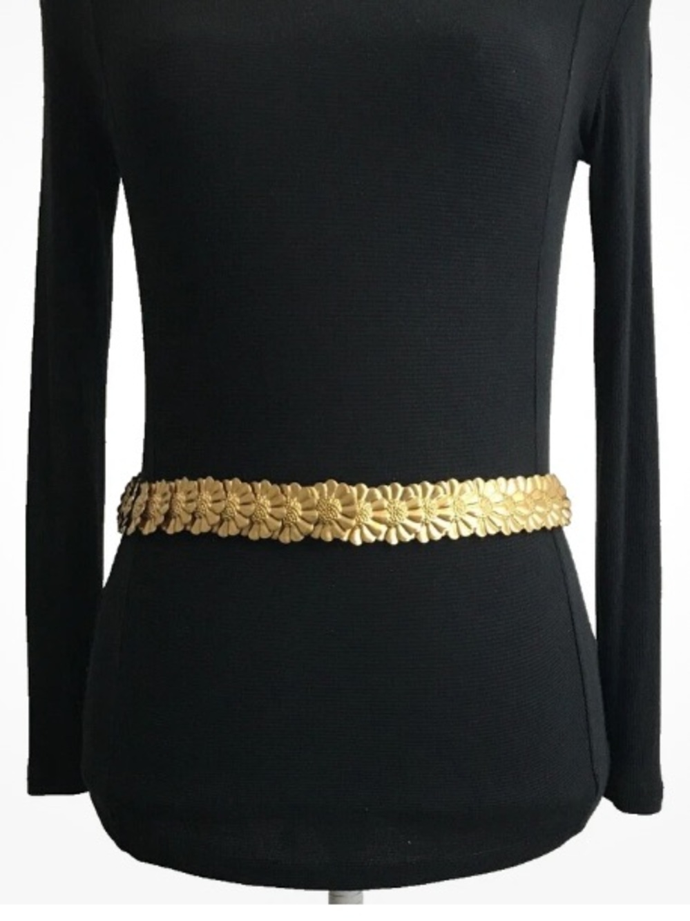 Vintage Gold Textured Petal-Link Elastic Belt